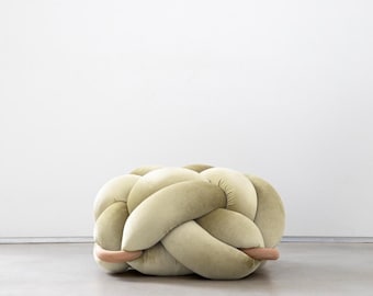 Cream Ivory Velvet Knot Ottoman, Floor Cushion Pouf, Large Floor Pillow, Extra Seating, Pouf, Modern Floor Seating, statement furniture
