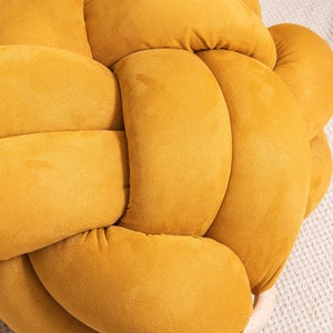Large Vegan Suede Yellow Desert Knot Floor Cushion ,suede ottoman, Knot Floor Pillow, Modern pouf, ottoman cushion, pouf ottoman, suede pouf zdjęcie 3