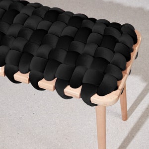 Woven Bench In Black Velvet, Wooden bench, entrance bench, bedroom bench, velvet bench, image 2