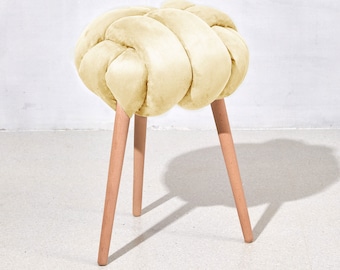 Cream vegan suede Knot stool, design chair, modern chair, industrial stool, wood stool,