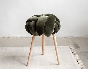 Olive Green Velvet Knot stool, velvet stool, modern velvet stools, designer stool, knot stool, olive green velvet stool