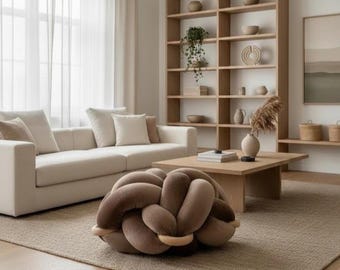 Brown Velvet Knot Ottoman, statement furniture, Floor Cushion, Large Floor Pillow, Extra Seating, Pouf, Modern Floor Seating, Brown pouf