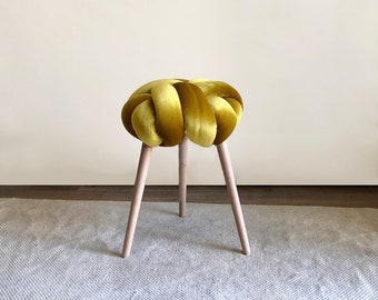 Illuminate Yellow Velvet Knot stool, velvet stool, modern velvet stools, designer stool, knot stool, yellow velvet stool