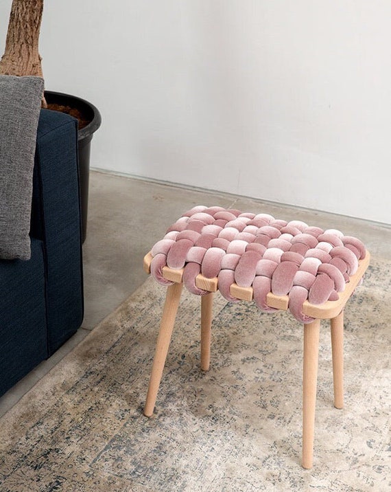 Woven Stool in Blush Pink Velvet Velvet Stool Velvet Stools Etsy