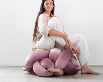 Pink mauve Velvet Knot Ottoman, Floor Cushion Pouf, Large Floor Pillow, Extra Seating, Pouf, Modern Floor Seating, statement furniture