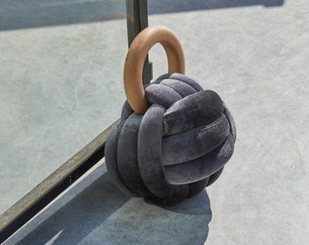 Grey Velvet Knot Door Stop, velvet doorstop, designer doorstop, velvet accessories, velvet ball door stop