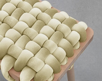 Handmade Cream Velvet Woven Stool | Beechwood Side Table | velvet modern extra sit
