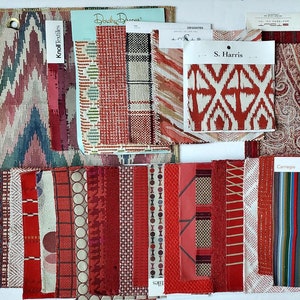 Upholstery Fabric Swatches, Red Fabric Remnants, Ultimate Fabric Scraps Bundle, Red and Pink Tones