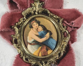 Antique Oval Ornate Metal Frame, Vintage Victorian Decor, Small Frame, Vintage Framed Victorian Art, Dark Academia Decor