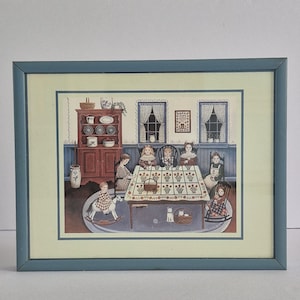 Vintage Nita Showers Print, Small Framed Print, Primitive Folk Art Vintage Print, Vintage Farmhouse Decor