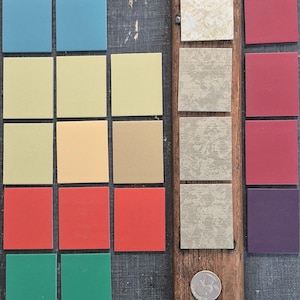 Assemblage Art Supplies Lot, Rubber Tile Salesman Sample, Found Objects, Vintage Salvaged Pieces, Set of 21 Tiles