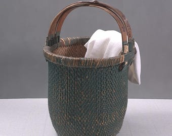 Antique Chinese Rice Gathering Reed Basket, Vintage Harvest Basket, Chinese Rice Basket, Early 20th Century, Free Shipping