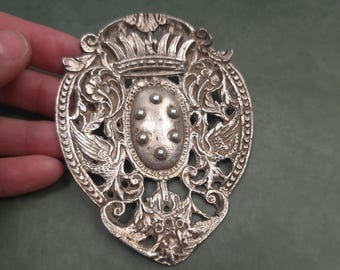 Vintage Ornate Silver Metal Brooch Pin, Vintage Unique Hand Crafted Jewelry, Christmas Gift For Her