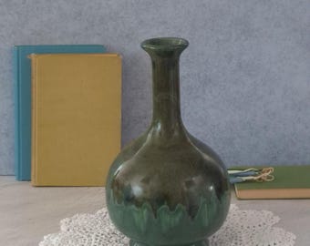 Vintage Large Green Pottery Ceramic Vase, Cottagecore Home Decor, Rustic Country Decor