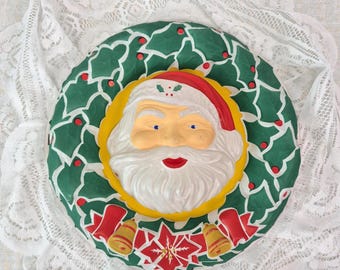 Vintage NOMA Santa Blow Mold Illuminated Christmas Wreath RARE, Noma Christmas Santa Claus Wreath