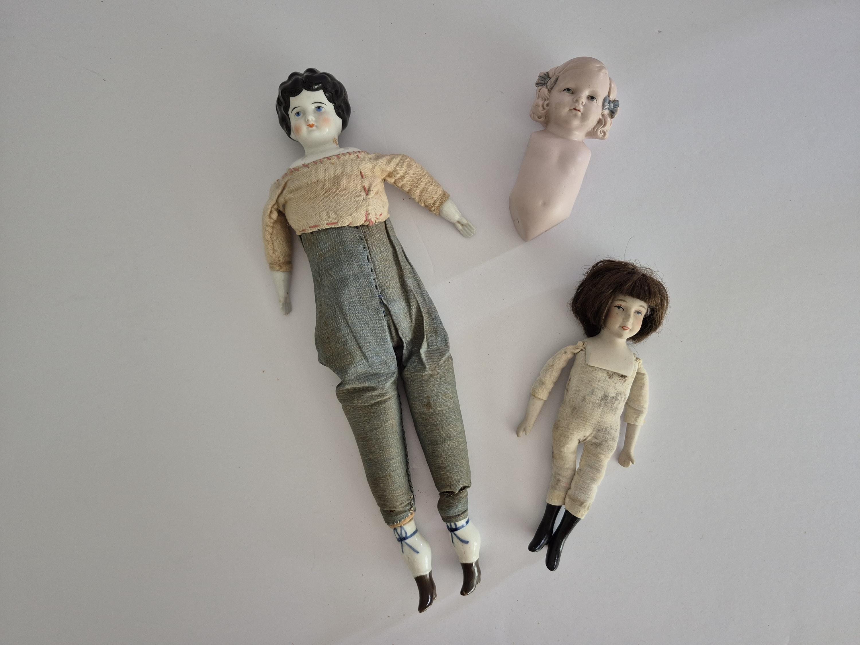 Antique Porcelain Bisque Doll, Wounded Porcelain Doll, Vintage Porcelain Doll Parts, Damaged China Head Doll