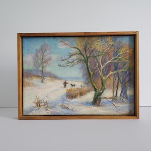 Vintage Winter Landscape Original Oil Painting, Vintage Wall Art, Original Painting by Rimma Tikhonova