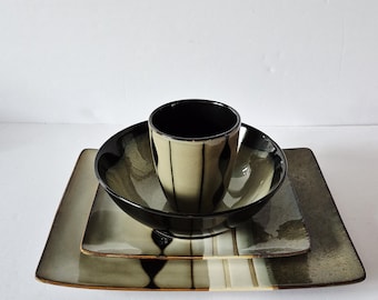 Vintage Sango China Prelude Black 4508 Rectangular Platters (3