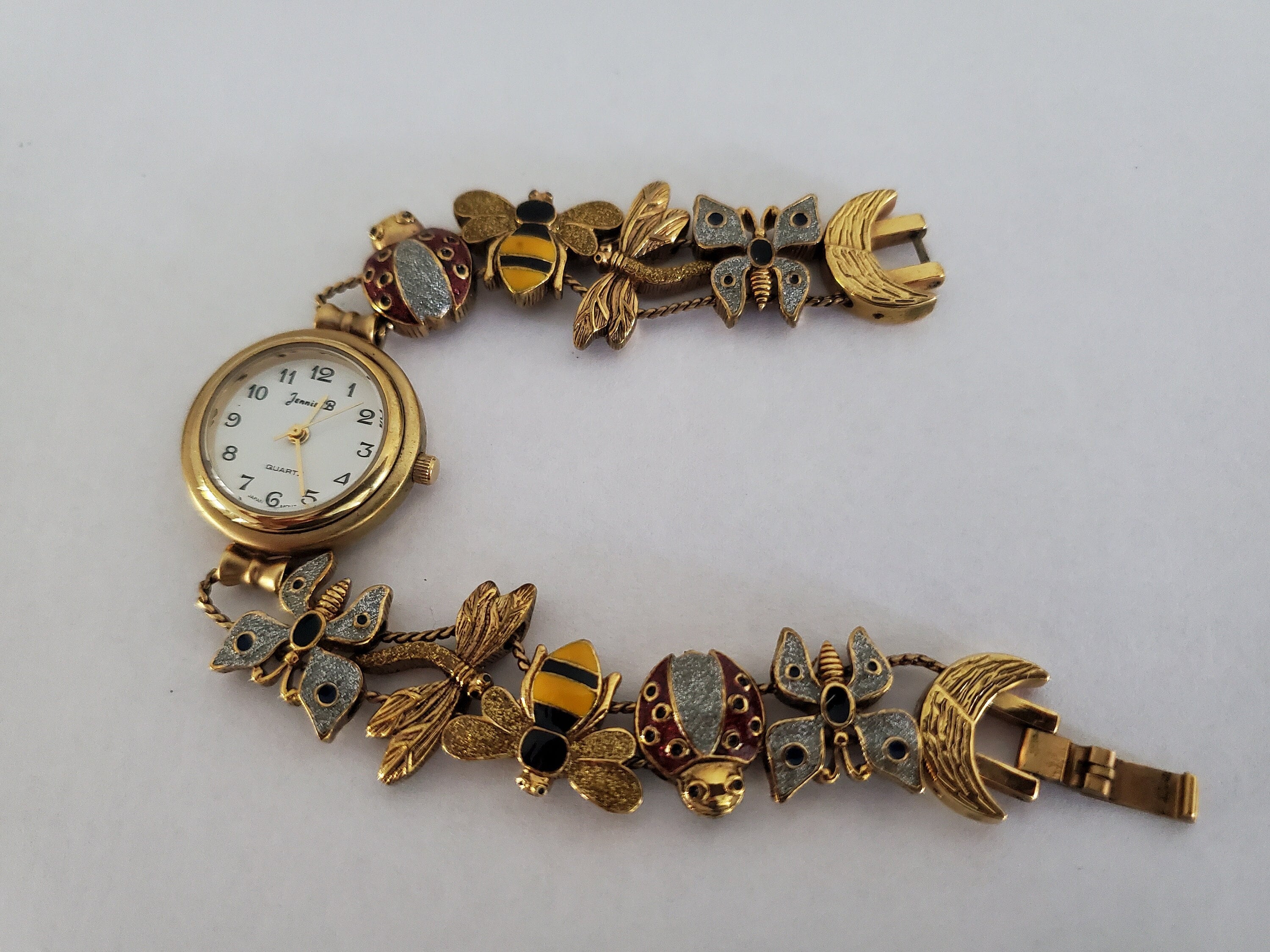 Vintage Rare Whimsical Insect Bracelet Watch Gold Tone Bracelet