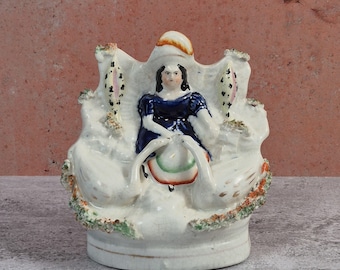Antique Staffordshire Pottery Lady and Swans Figurine, RARE Porcelain Staffordshire Statue, Vintage Victorian Porcelain Figurines