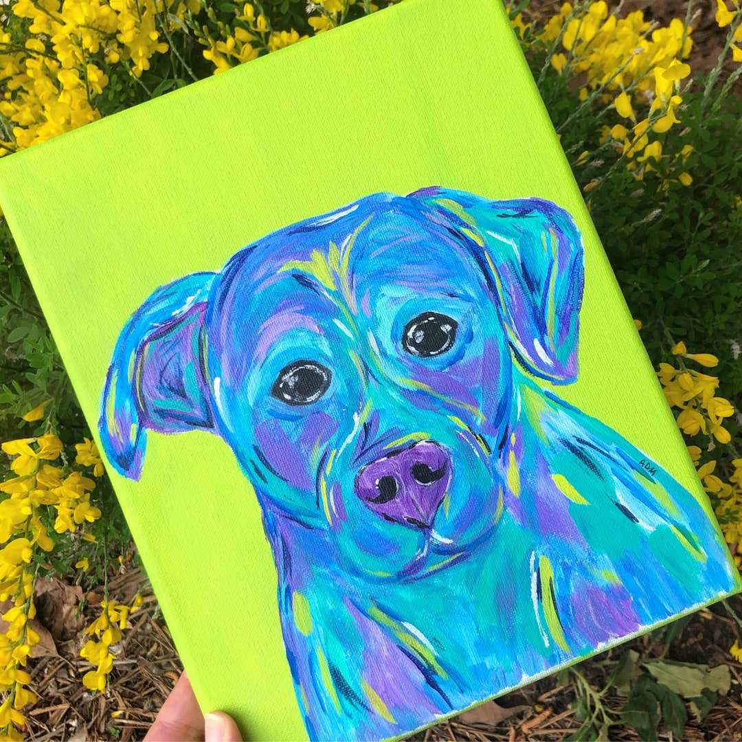 Pop Art Dog Painting Colorful Canvas Art Dog Art Pit Bull Etsy UK