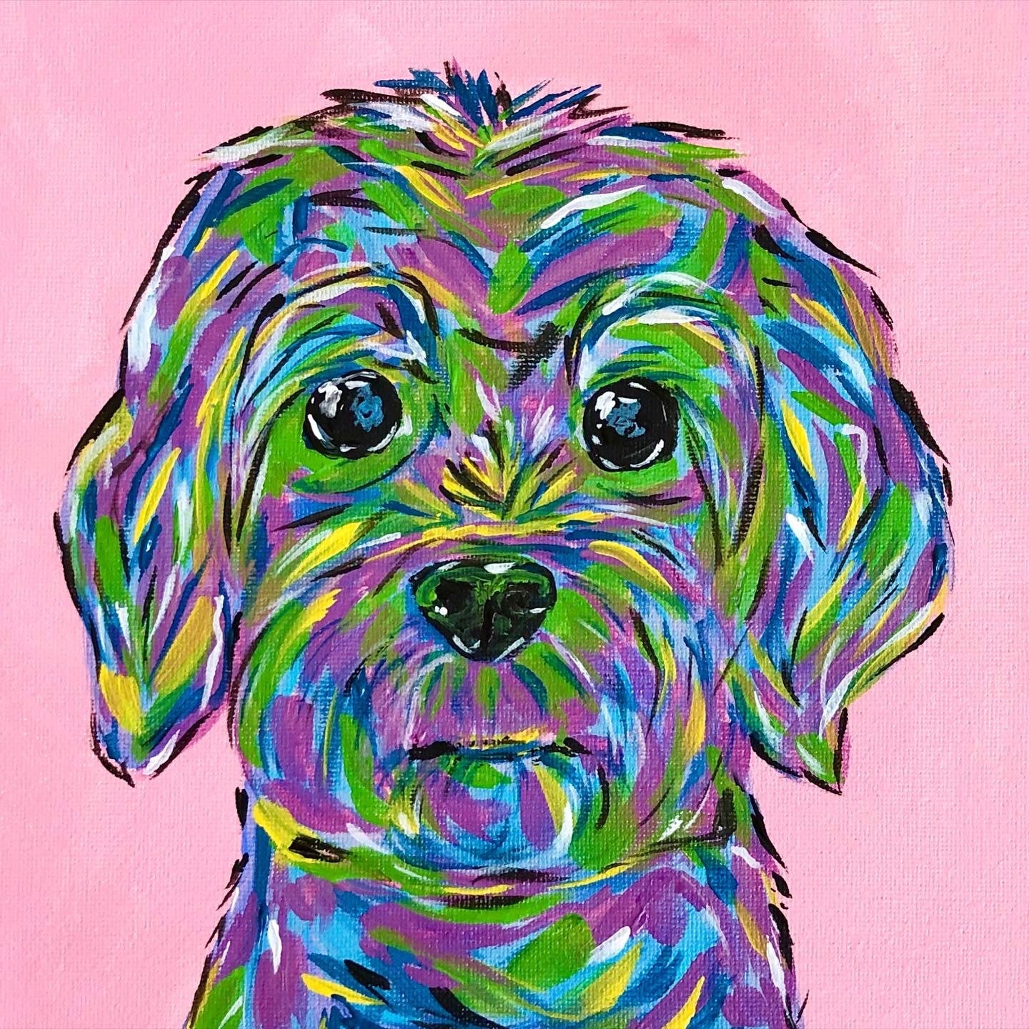 CUSTOM Pop Art Pet Portrait Colorful Dog Painting Bright Etsy