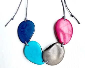 Sunshine on a cloudy day - Blue & Pink Tagua Necklace - Fair Trade Jewellery - Ethical Jewellery