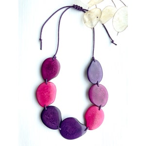 Marvellous Magenta Tagua Bead Necklace - Bold Eco-friendly Jewellery - Eco Fashion - Sustainable Jewellery - Wedding Guest Jewellery