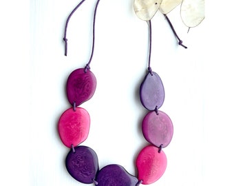 Marvellous Magenta Tagua Bead Necklace - Bold Eco-friendly Jewellery - Eco Fashion - Sustainable Jewellery - Wedding Guest Jewellery