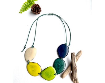 Greens No.1 Tagua Bead Necklace - Bold Eco-friendly Jewellery - Eco Fashion - Sustainable Jewellery