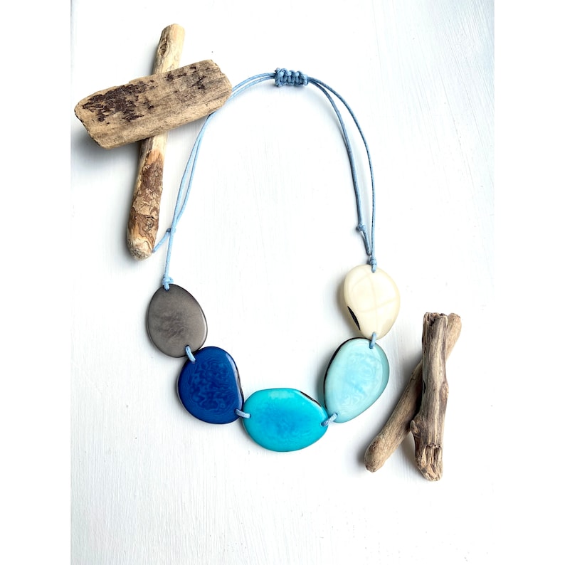 Bold Eco-friendly Jewellery Eco Fashion Sustainable Jewellery Light Blues Tagua Bead Necklace