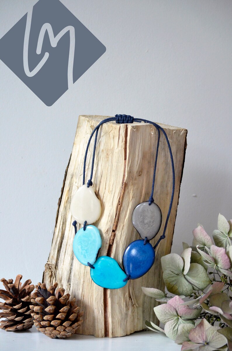 Bold Eco-friendly Jewellery Eco Fashion Sustainable Jewellery Light Blues Tagua Bead Necklace