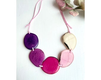 Pink Gradient Tagua Bead Necklace - Bold Eco-friendly Jewellery - Eco Fashion - Sustainable Jewellery