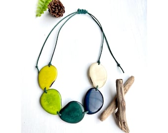 Green No.2 Tagua Bead Necklace - Bold Eco-friendly Jewellery - Eco Fashion - Sustainable Jewellery