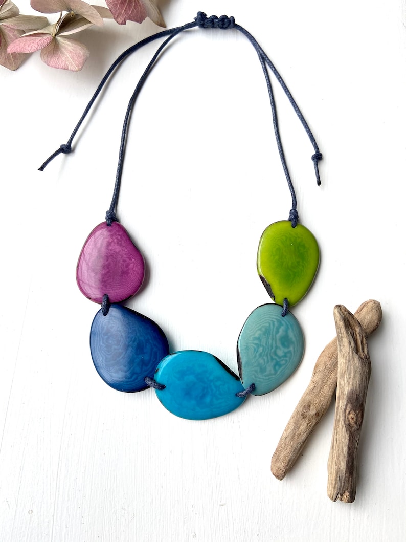 Rainbow Tagua Bead Necklace Bold Eco-friendly Jewellery Sustainable Jewellery Eco Fashion