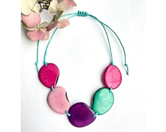 Pink Multi 5 Bead Tagua Necklace - Bold Eco-friendly Jewellery - Eco Fashion - Sustainable Jewellery