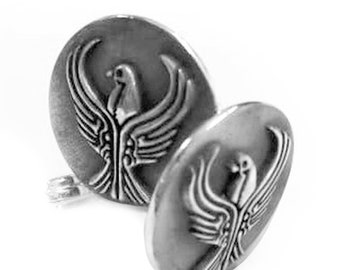 Sterling silver round Pontic Eagle cuffs, masculine Greek of Pontos Eagle emblem silver cuffs