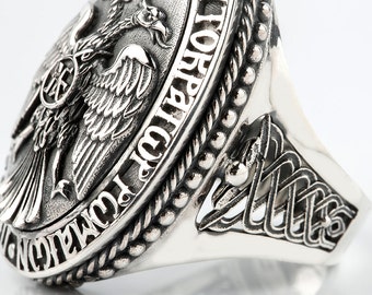 Double Headed Imperial Eagle Ring, Byzantine Ring, Paleologos Emblem Ring, Emperor ring, Orthodox Ring