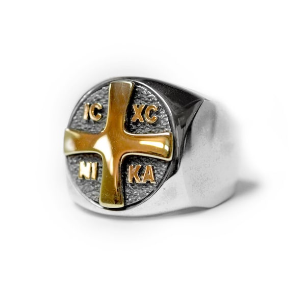 Orthodox Cross ΙϹΧϹ (Jesus Christ) NIKA (Conquers) Emblem Ring, Christogram ring, Orthodox Ring