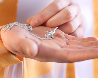 Sterling Silver Genie Lamp Necklace, Aladdin Inspired Charm