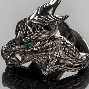 Dragon Ring, Dragon Head Ring , Black Silver Dragon Gemstone Ring image 2