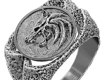 Handcrafted Witcher Wolf Ring, Sterling Silver Geralt of Rivia Warrior Ring