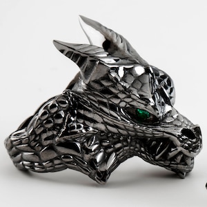 Dragon Ring, Dragon Head Ring , Black Silver Dragon Gemstone Ring image 3