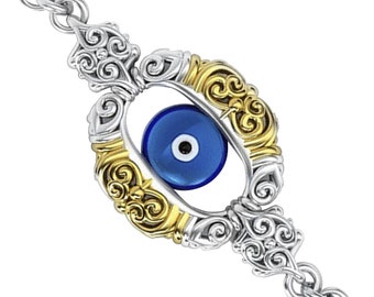 Evil Eye Silver Protection Charm, Amulet blue evil eye jewelry, Good luck Evil eye charm chain bracelet