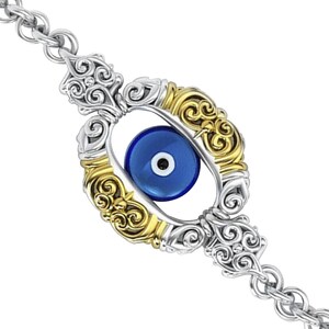 Evil Eye Silver Protection Charm, Amulet blue evil eye jewelry, Good luck Evil eye charm chain bracelet