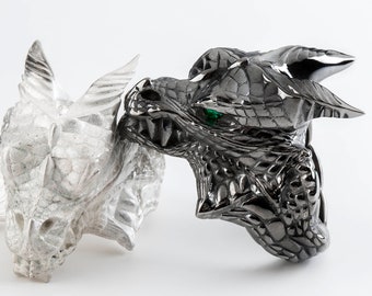 Handmade Sterling Silver Dragon Ring, Black Rhodium, Gemstone Eyes
