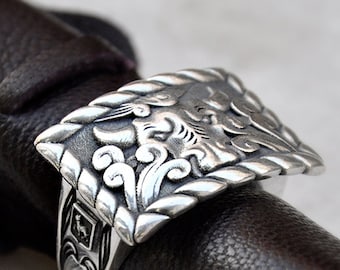 Handmade Sterling Silver Taurus Ring, Bull Head Statement Ring