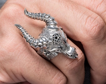 Sterling Silver 925 Baphomet Goat Ring, Sabbatic Occult, Templar Knight