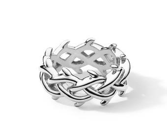 Thorn crown ring, crown of thorn sterling silver ring, silver thorns ring