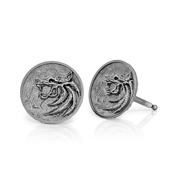 Witcher ear studs, Geralt of Rivia earrings Inspired by Witcher jewelry, Wolf studs, sterling silver medieval fantasy studs